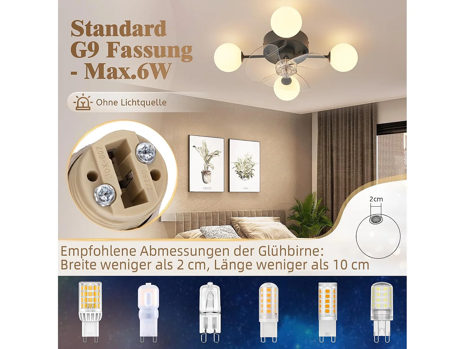 ZMH Ventilateur de plafond avec éclairage G9 silencieux et télécommande 6 vitesses minuterie pour cuisine ou salle à manger ampoule non incluse