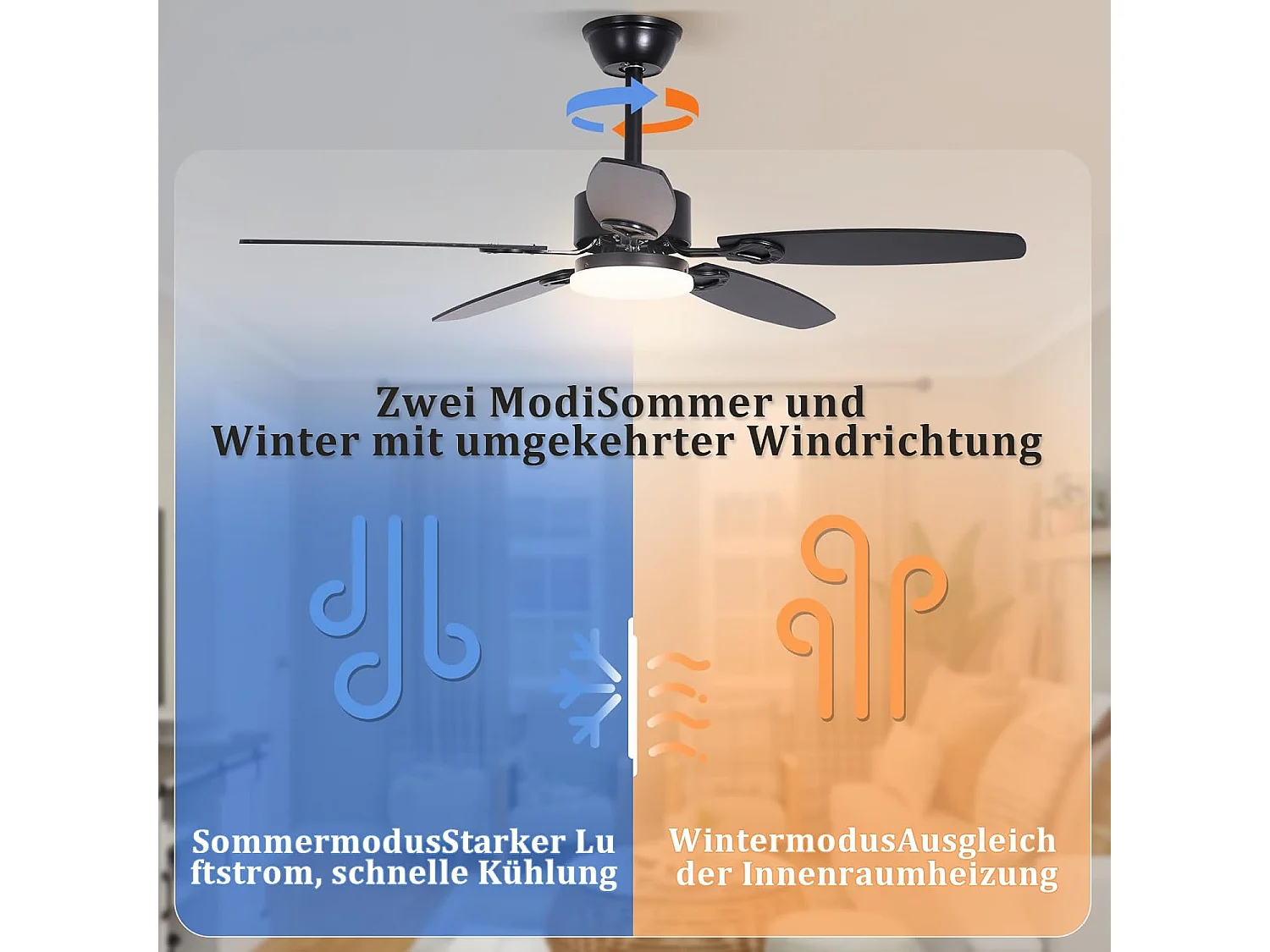 ZMH Ventilateur de plafond avec lumière silencieux avec lumière pales double face intensité variable avec télécommande pour salon et chambre