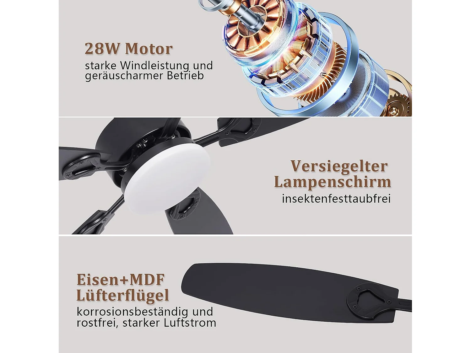 ZMH Ventilateur de plafond avec lumière silencieux avec lumière pales double face intensité variable avec télécommande pour salon et chambre