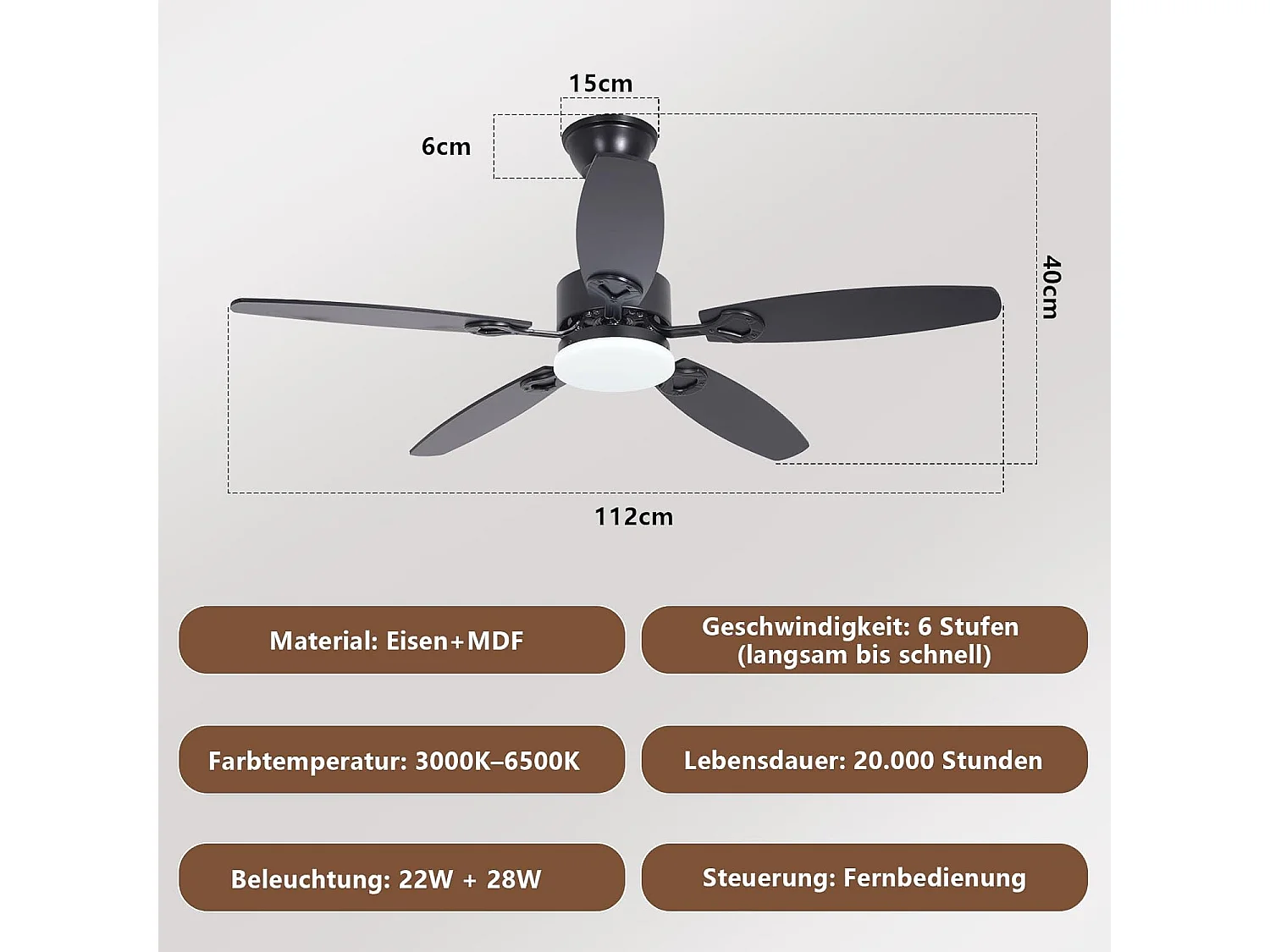 ZMH Ventilateur de plafond avec lumière silencieux avec lumière pales double face intensité variable avec télécommande pour salon et chambre