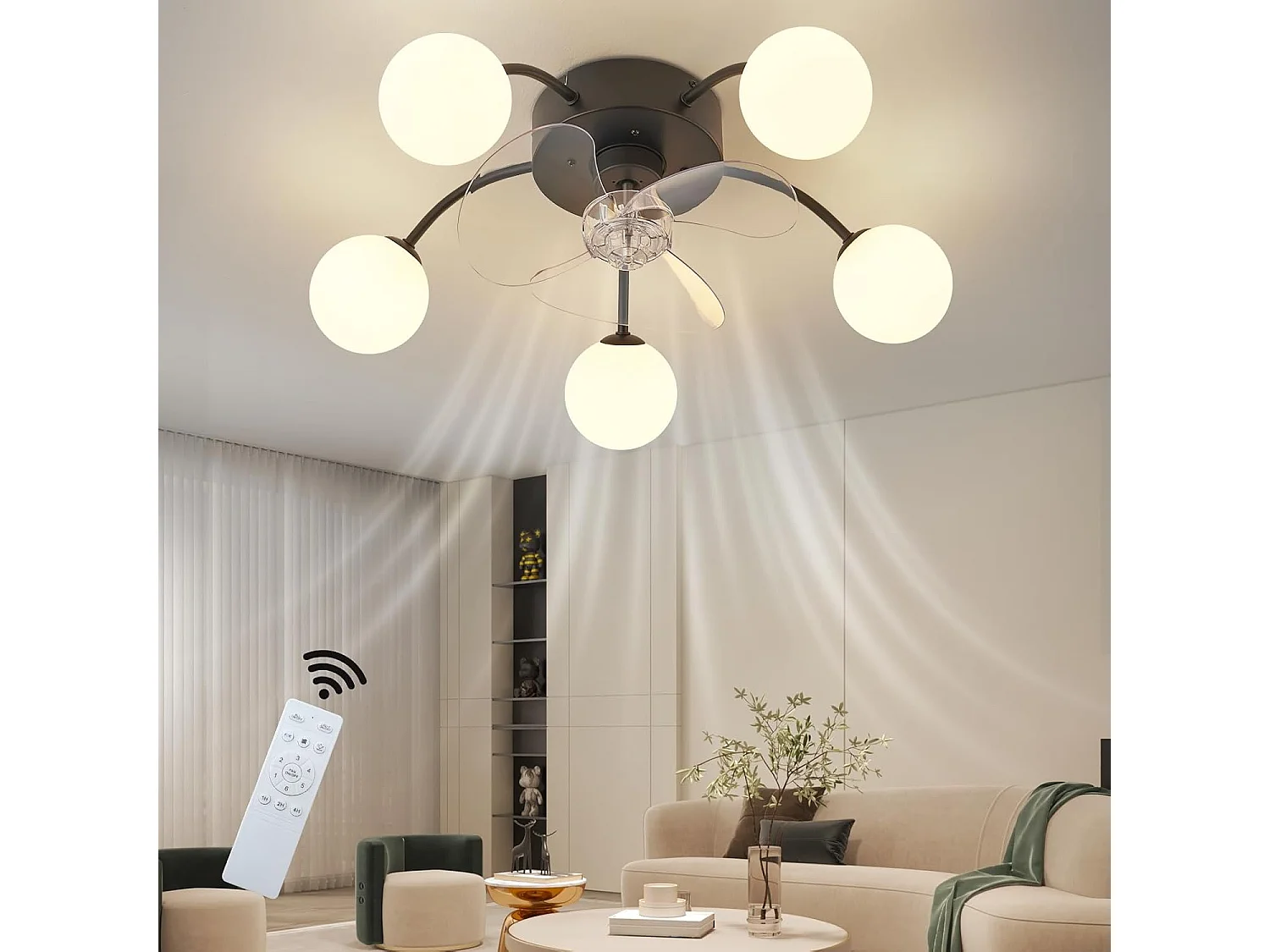 ZMH Ventilateur de plafond avec éclairage G9 silencieux et télécommande 6 vitesses minuterie pour cuisine ou salle à manger ampoule non incluse