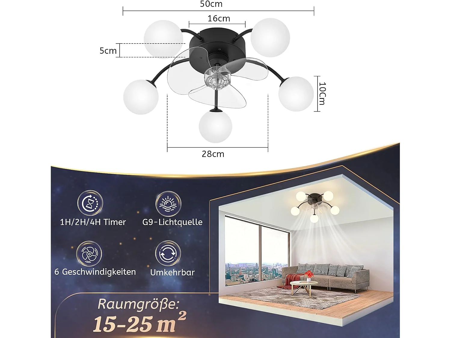 ZMH Ventilateur de plafond avec éclairage G9 silencieux et télécommande 6 vitesses minuterie pour cuisine ou salle à manger ampoule non incluse