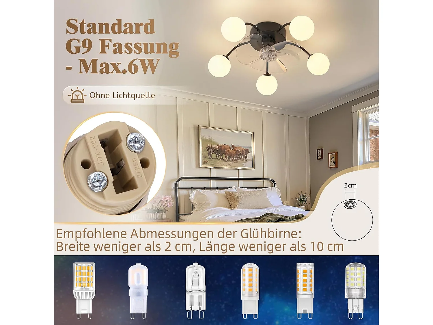 ZMH Ventilateur de plafond avec éclairage G9 silencieux et télécommande 6 vitesses minuterie pour cuisine ou salle à manger ampoule non incluse