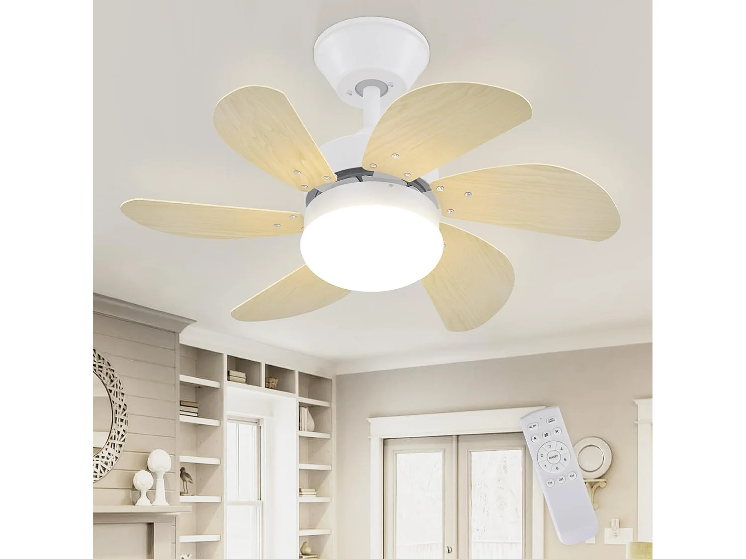 ZMH Ventilateur de Plafond 6 Pales Ø75cm Couleur du bois - Télécommande Silencieux Été/Hiver (Sans ampoule)