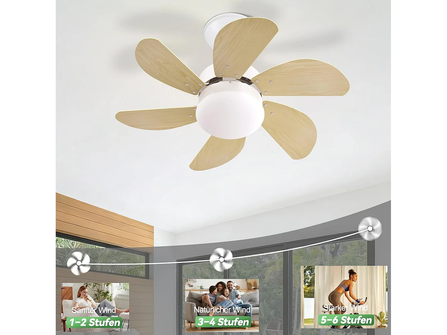 ZMH Ventilateur de Plafond 6 Pales Ø75cm Couleur du bois - Télécommande Silencieux Été/Hiver (Sans ampoule)