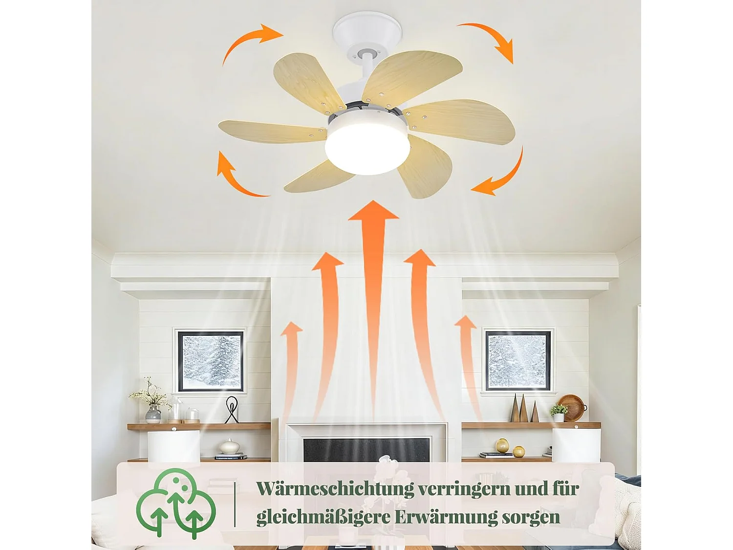 ZMH Ventilateur de Plafond 6 Pales Ø75cm Couleur du bois - Télécommande Silencieux Été/Hiver (Sans ampoule)