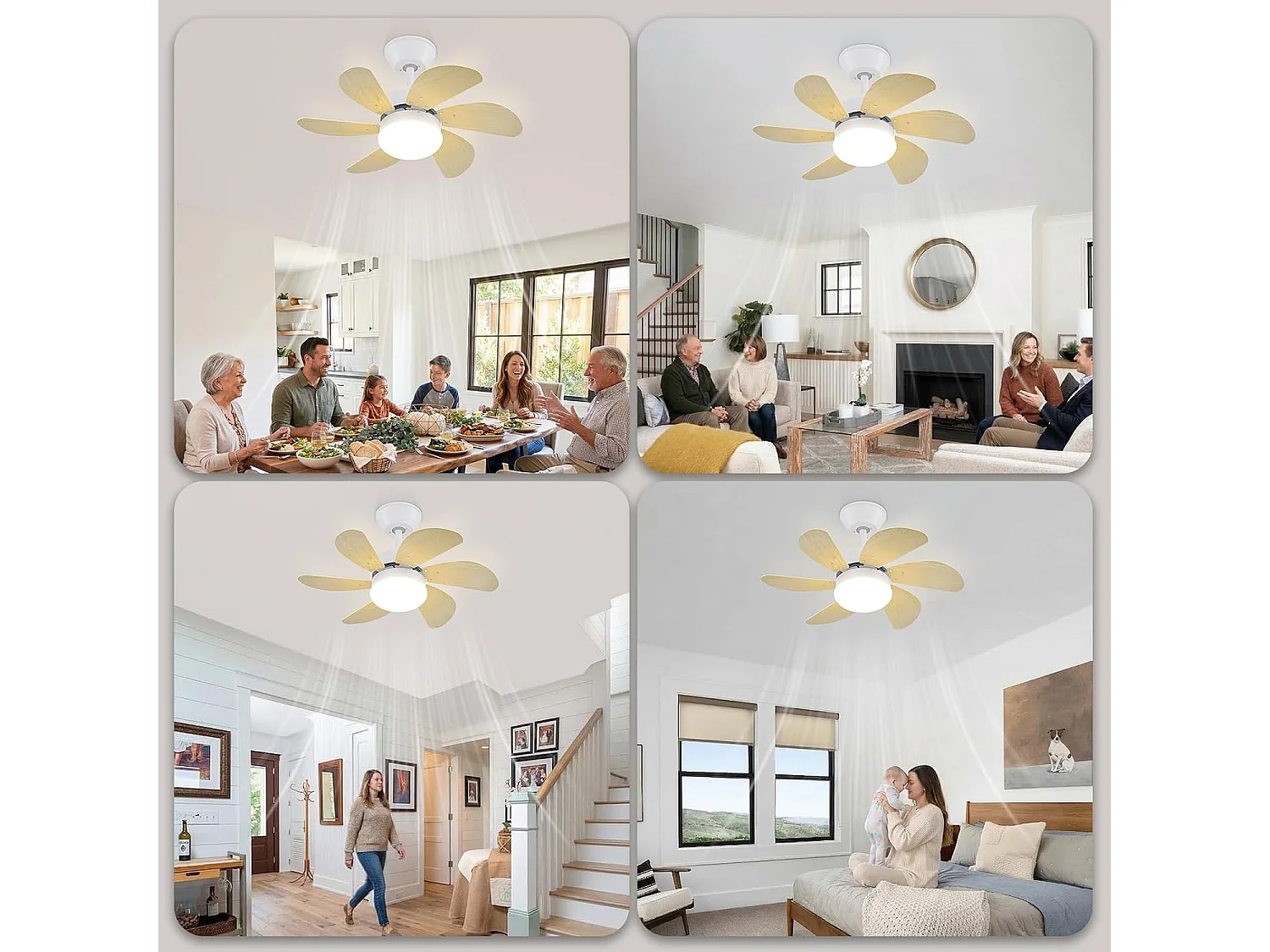 ZMH Ventilateur de Plafond 6 Pales Ø75cm Couleur du bois - Télécommande Silencieux Été/Hiver (Sans ampoule)