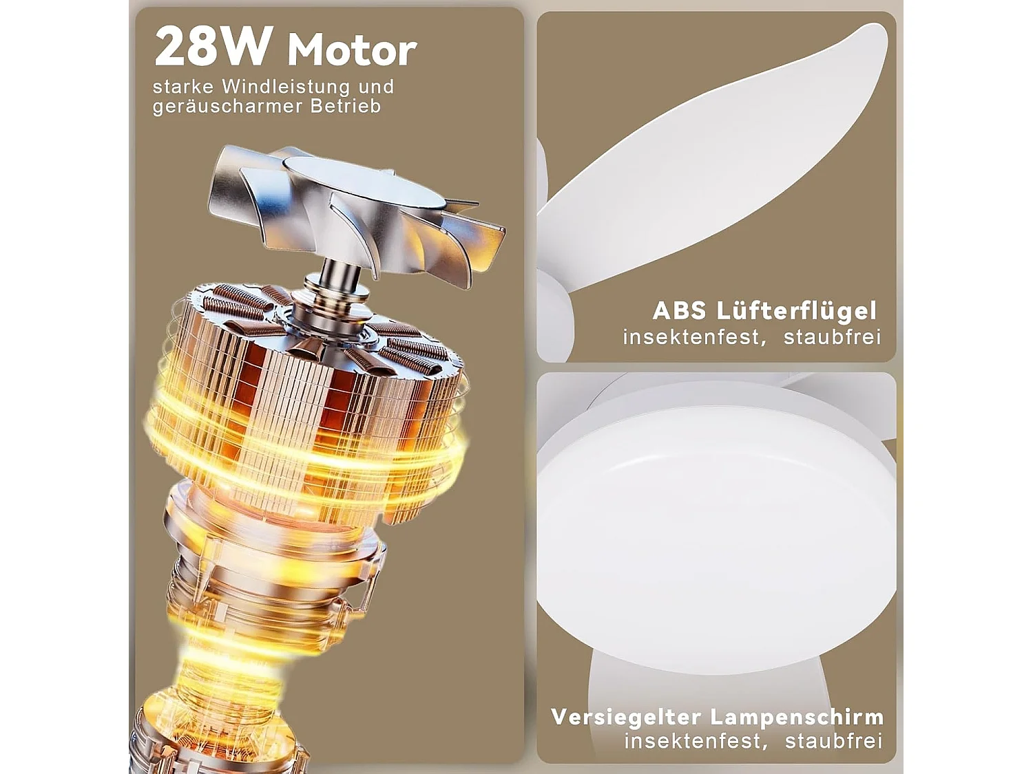 ZMH Ventilateur de plafond avec éclairage silencieux 5 pales blanc éclairage à intensité variable avec télécommande pour chambre et salon