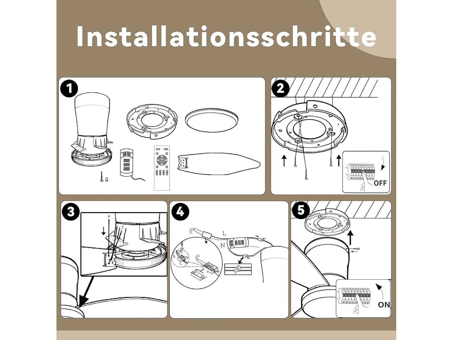 ZMH Ventilateur de plafond avec éclairage silencieux 5 pales blanc éclairage à intensité variable avec télécommande pour chambre et salon