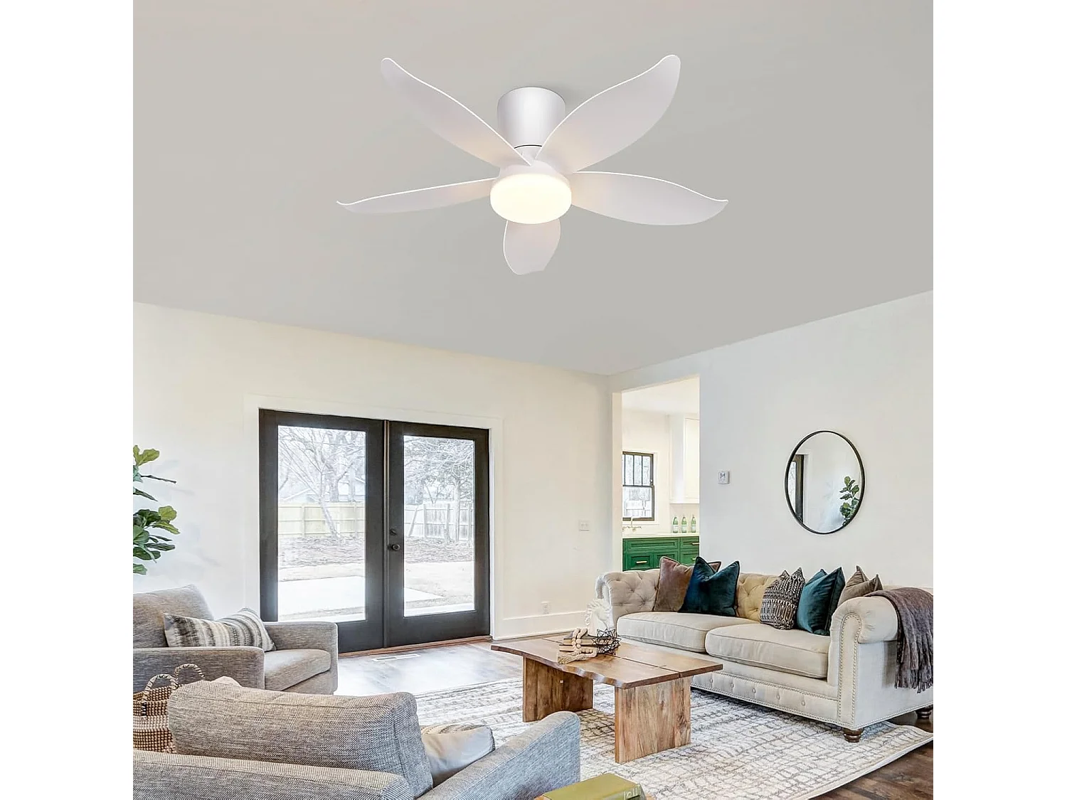 ZMH Ventilateur de plafond avec éclairage silencieux 5 pales blanc éclairage à intensité variable avec télécommande pour chambre et salon