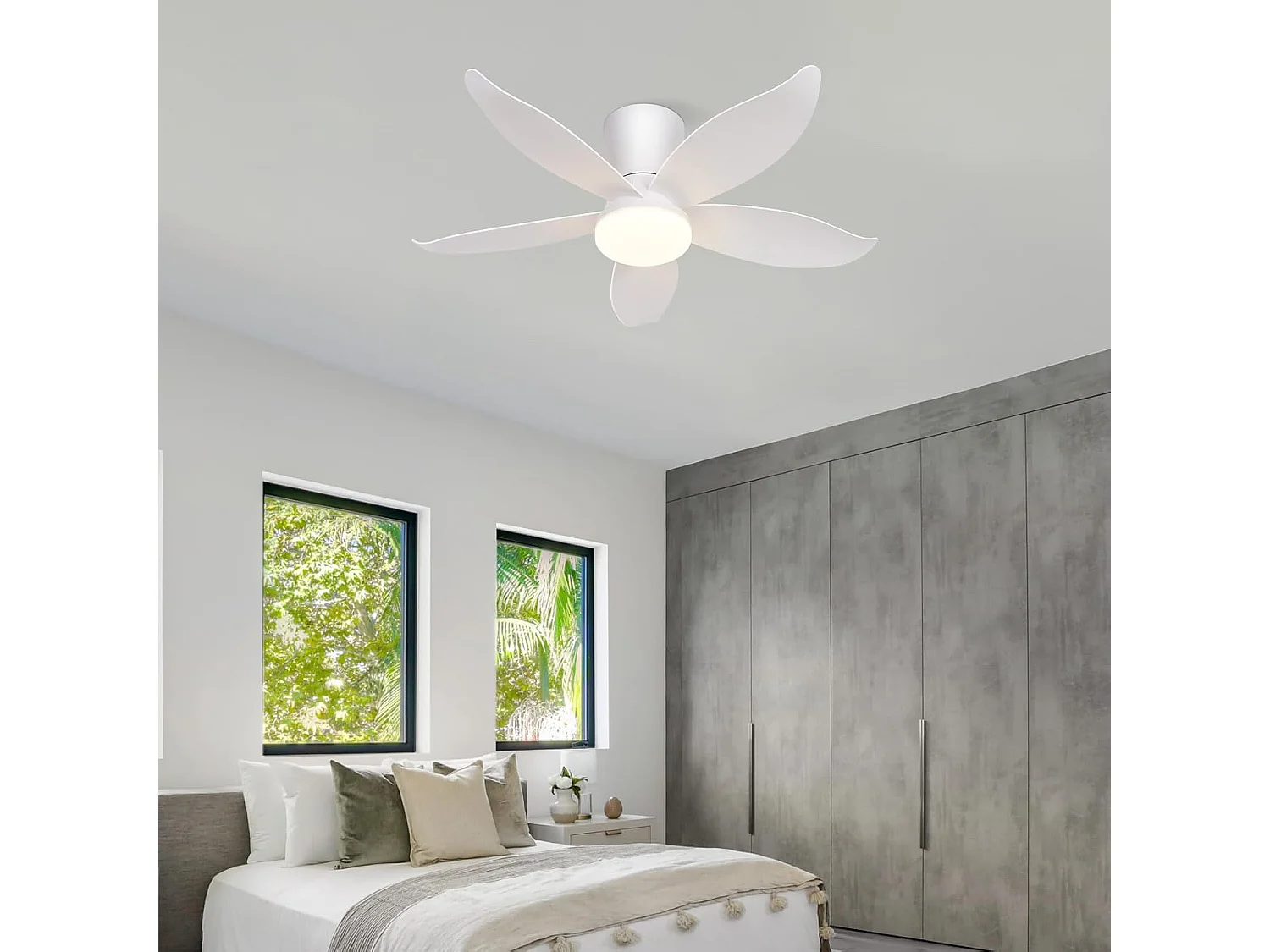 ZMH Ventilateur de plafond avec éclairage silencieux 5 pales blanc éclairage à intensité variable avec télécommande pour chambre et salon