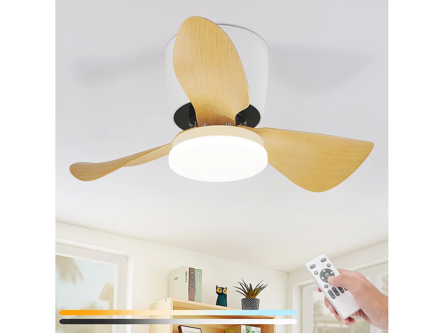 ZMH Ventilateur Plafond LED 70cm - 6 Vitesses, 23W Dimmable, Télécommande, Silencieux, Été/Hiver (Chambre/Bureau)