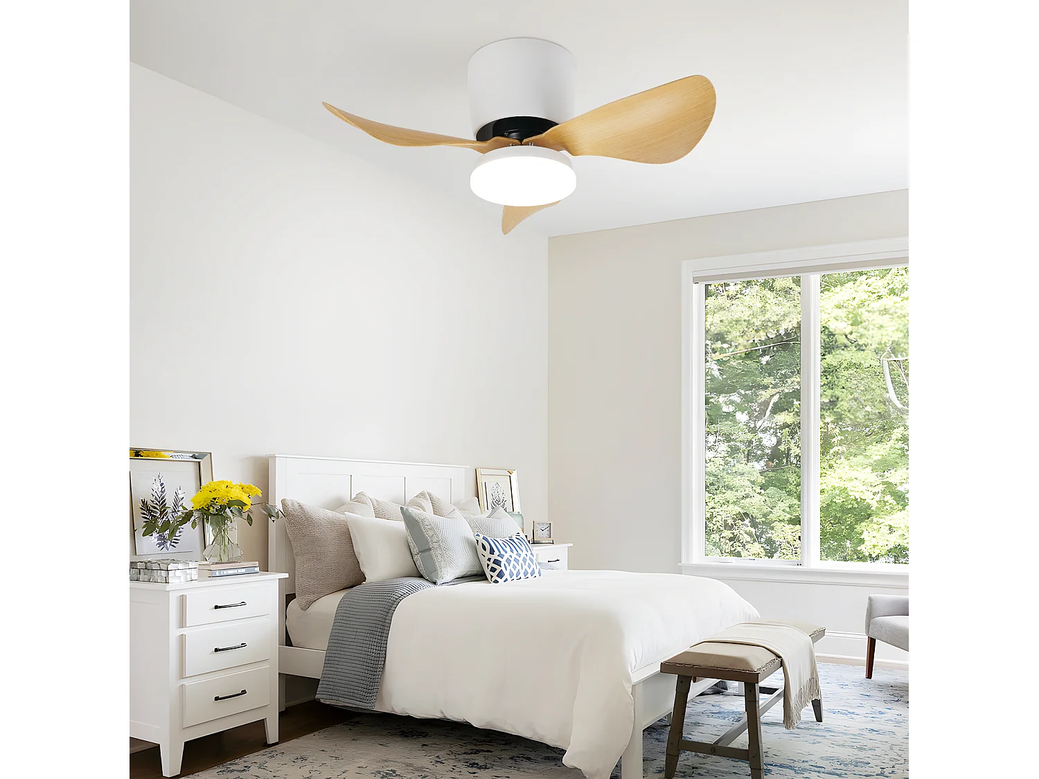 ZMH Ventilateur Plafond LED 70cm - 6 Vitesses, 23W Dimmable, Télécommande, Silencieux, Été/Hiver (Chambre/Bureau)