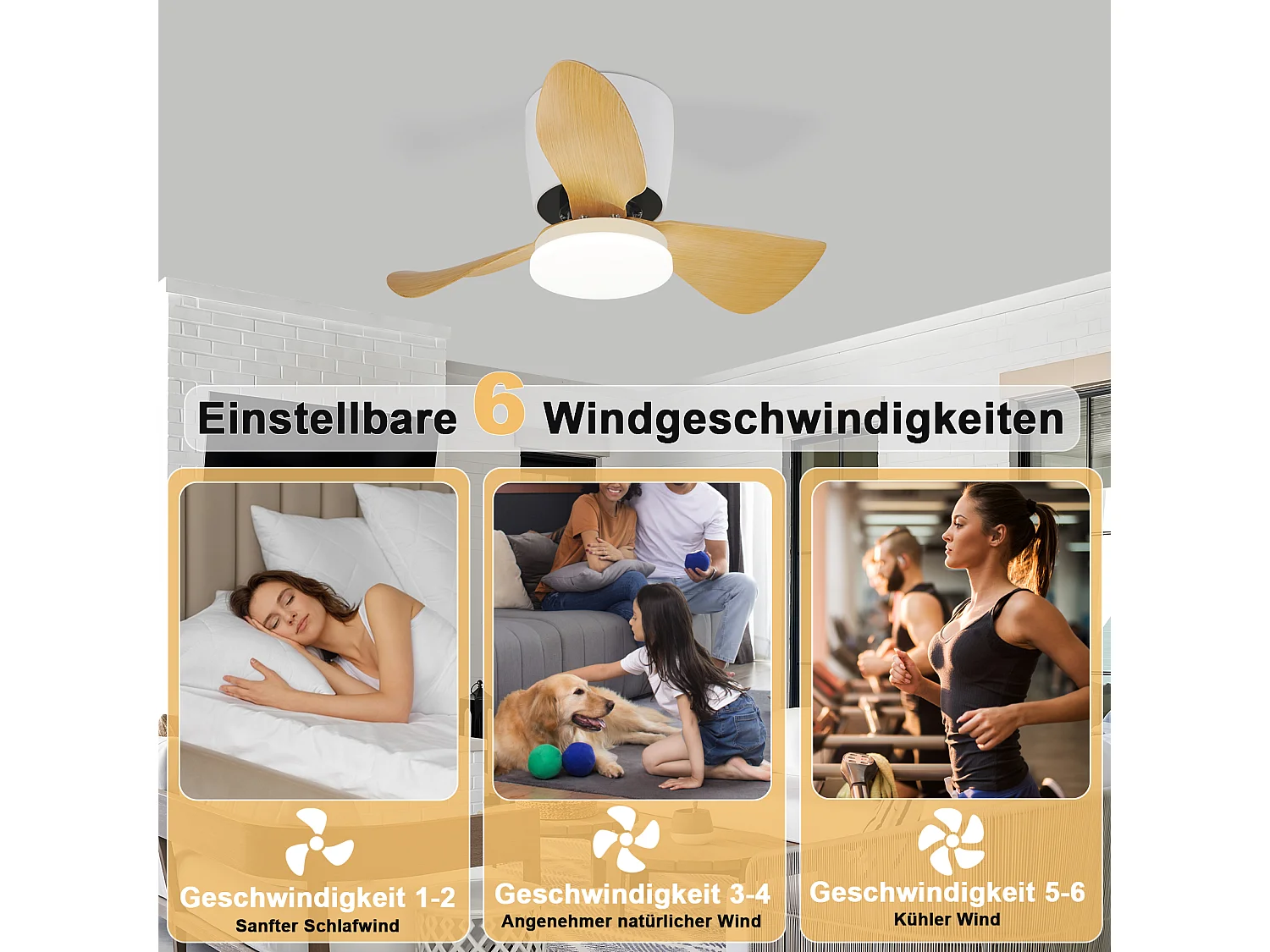 ZMH Ventilateur Plafond LED 70cm - 6 Vitesses, 23W Dimmable, Télécommande, Silencieux, Été/Hiver (Chambre/Bureau)