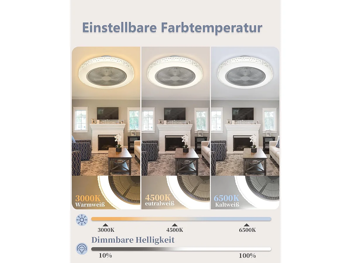 ZMH Ventilateur de plafond avec lumière 38W et télécommande Timing Fan Chambre à coucher en cristal