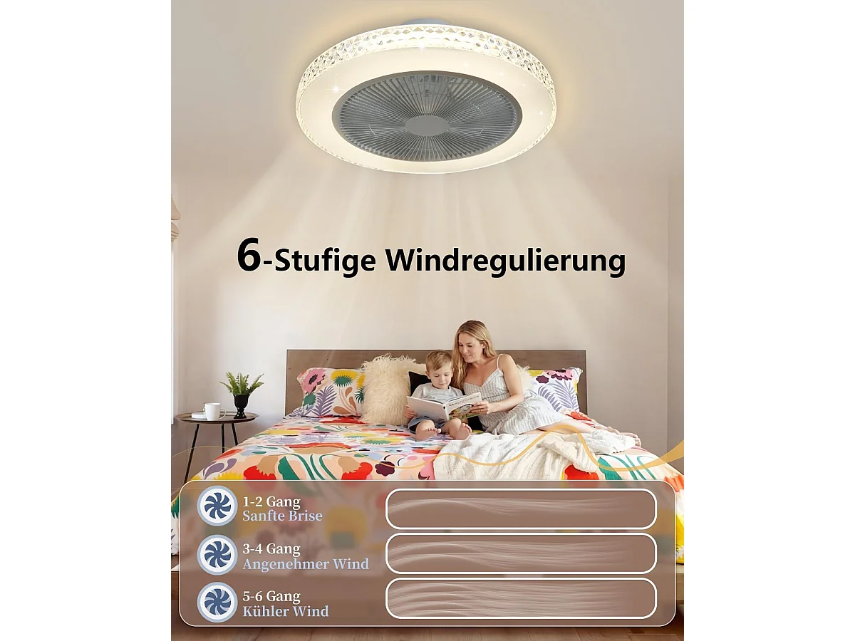 ZMH Ventilateur de plafond avec lumière 38W et télécommande Timing Fan Chambre à coucher en cristal