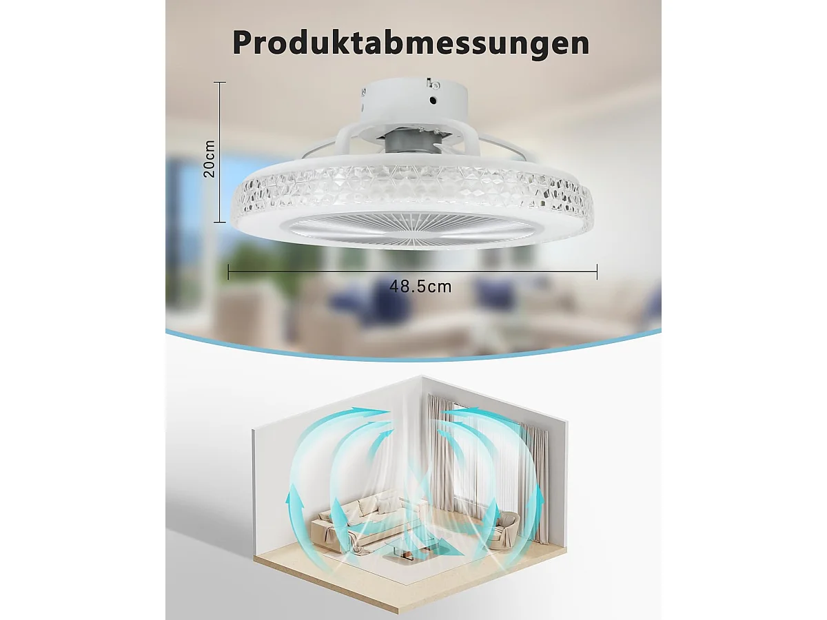 ZMH Ventilateur de plafond avec lumière 38W et télécommande Timing Fan Chambre à coucher en cristal