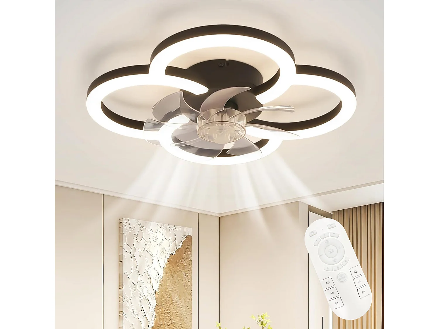 ZMH Ventilateur de plafond avec éclairage silencieux, 6 vitesses, moderne, à intensité variable, pour salon