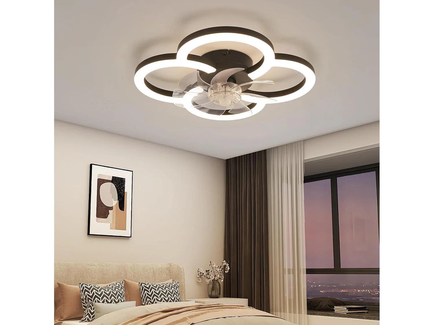 ZMH Ventilateur de plafond avec éclairage silencieux, 6 vitesses, moderne, à intensité variable, pour salon