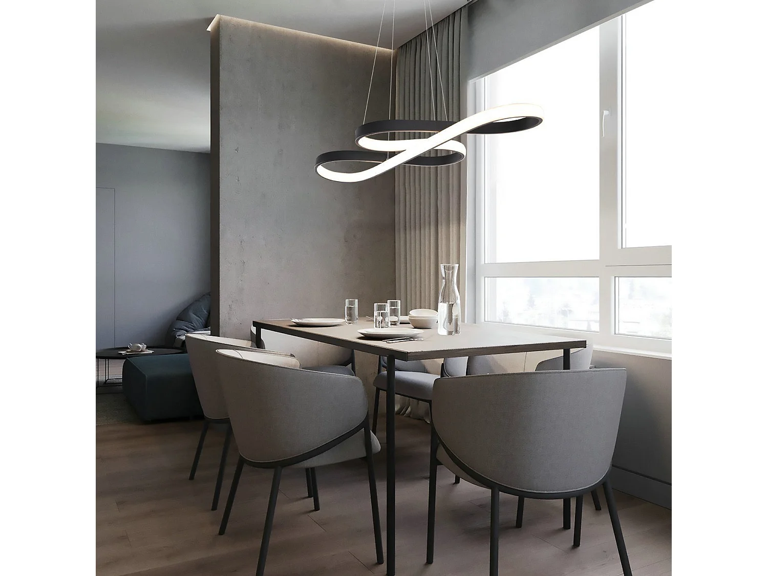 Suspension LED Noir 47W – Design symbole musical – Dimmable avec télécommande – Salon Salle à manger L.75 x H.160 cm