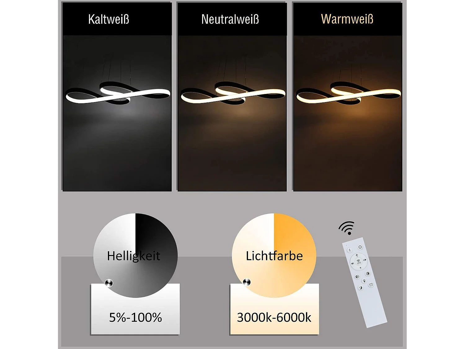 Suspension LED Noir 47W – Design symbole musical – Dimmable avec télécommande – Salon Salle à manger L.75 x H.160 cm