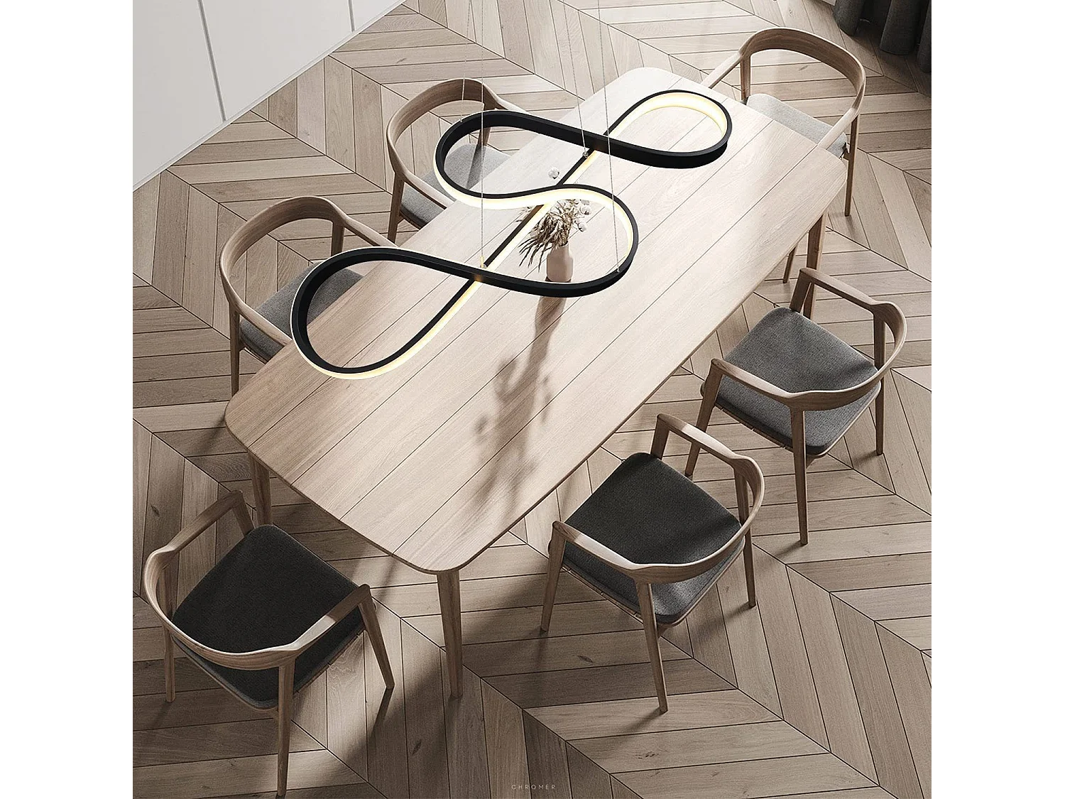 Suspension LED Noir 47W – Design symbole musical – Dimmable avec télécommande – Salon Salle à manger L.75 x H.160 cm