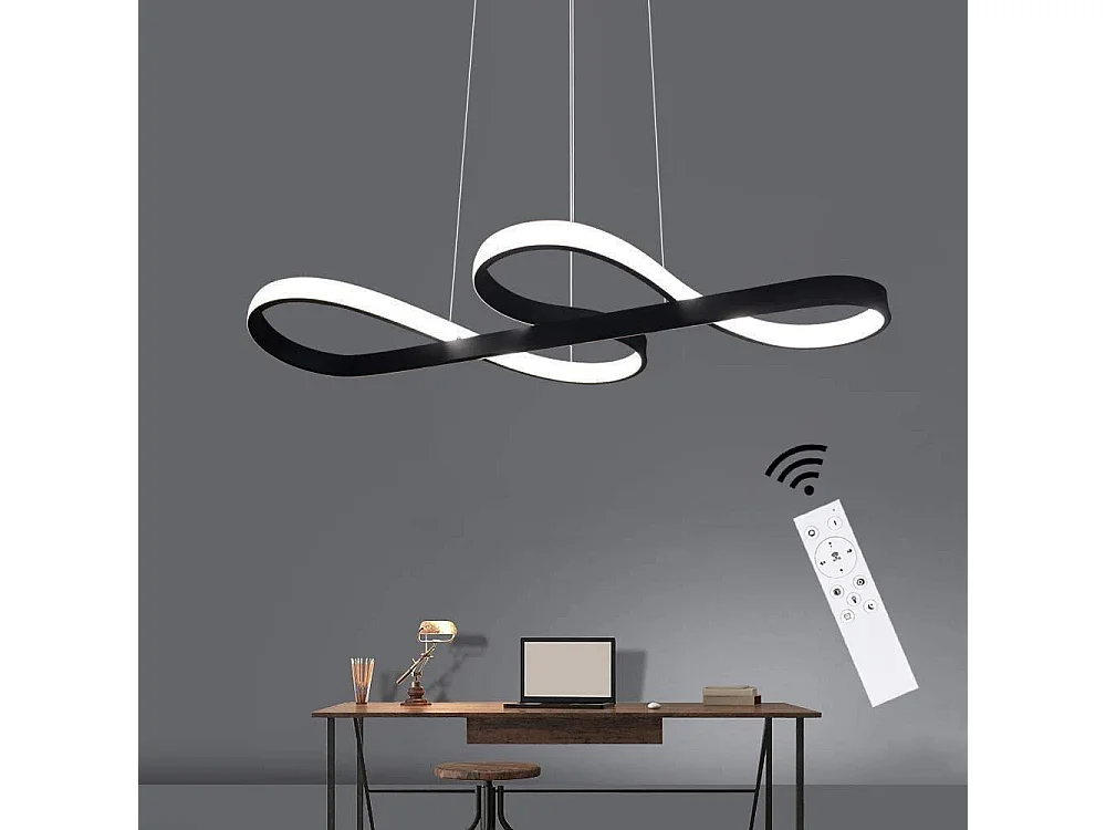 Suspension LED Noir 47W – Design symbole musical – Dimmable avec télécommande – Salon Salle à manger L.75 x H.160 cm