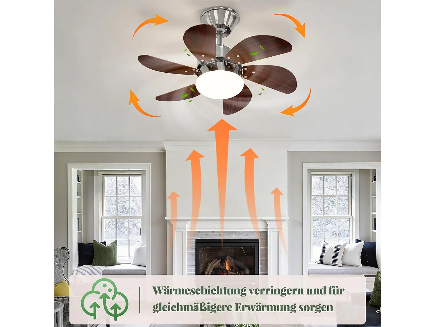 ZMH Ventilateur de Plafond Telecommand 6 Vitesses Télécommande Silencieux 6 Pales Ø75cm - Sans Ampoule Été/Hiver (Chambre/Cuisine)