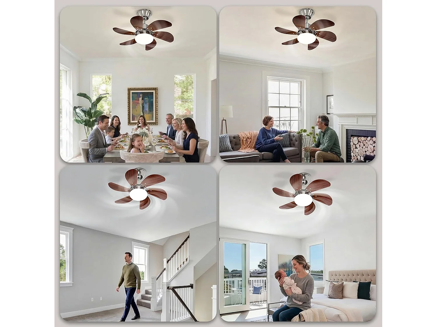 ZMH Ventilateur de Plafond Telecommand 6 Vitesses Télécommande Silencieux 6 Pales Ø75cm - Sans Ampoule Été/Hiver (Chambre/Cuisine)