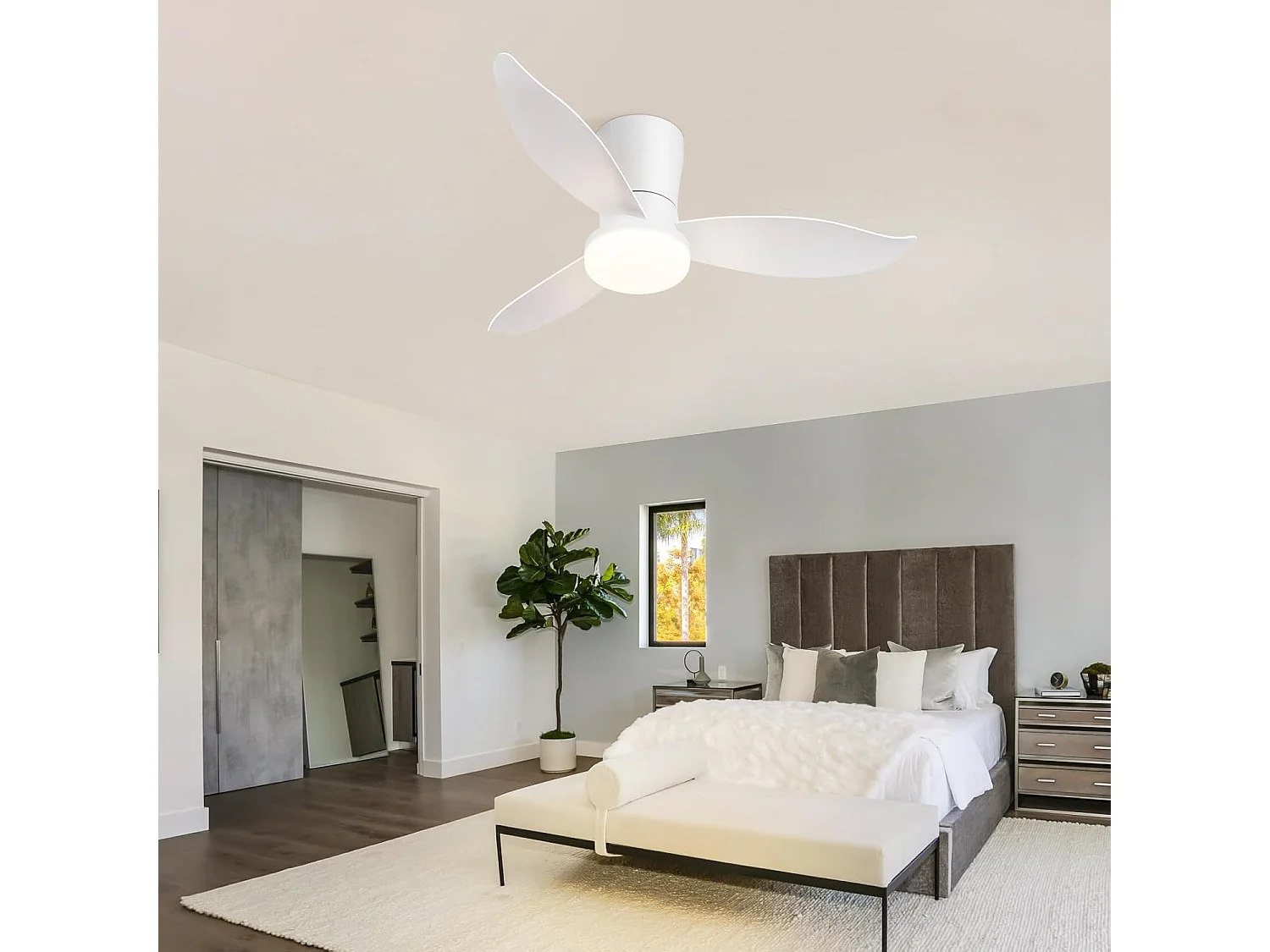 ZMH Ventilateur de plafond avec éclairage 3 pales silencieux blanc à intensité variable 6 vitesses avec télécommande pour cuisine chambre cuisine