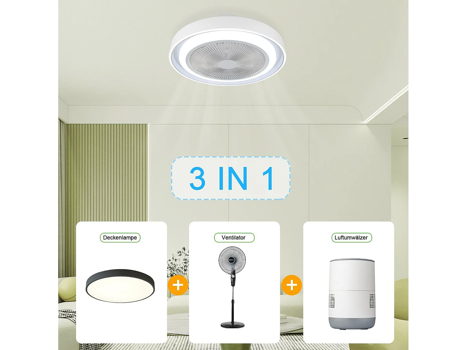 ZMH Ventilateur Plafond LED Moderne 5 Pales Bleu - Dimmable Télécommande Silencieux Timing (Chambre/Salon)