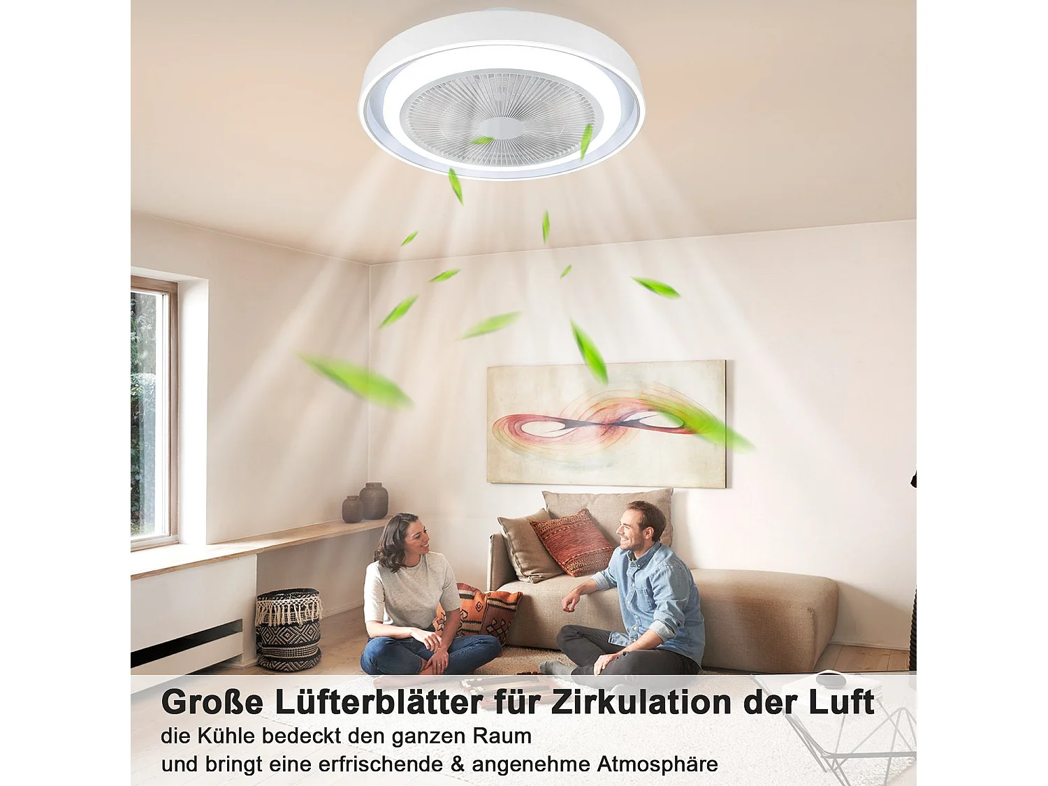 ZMH Ventilateur Plafond LED Moderne 5 Pales Bleu - Dimmable Télécommande Silencieux Timing (Chambre/Salon)