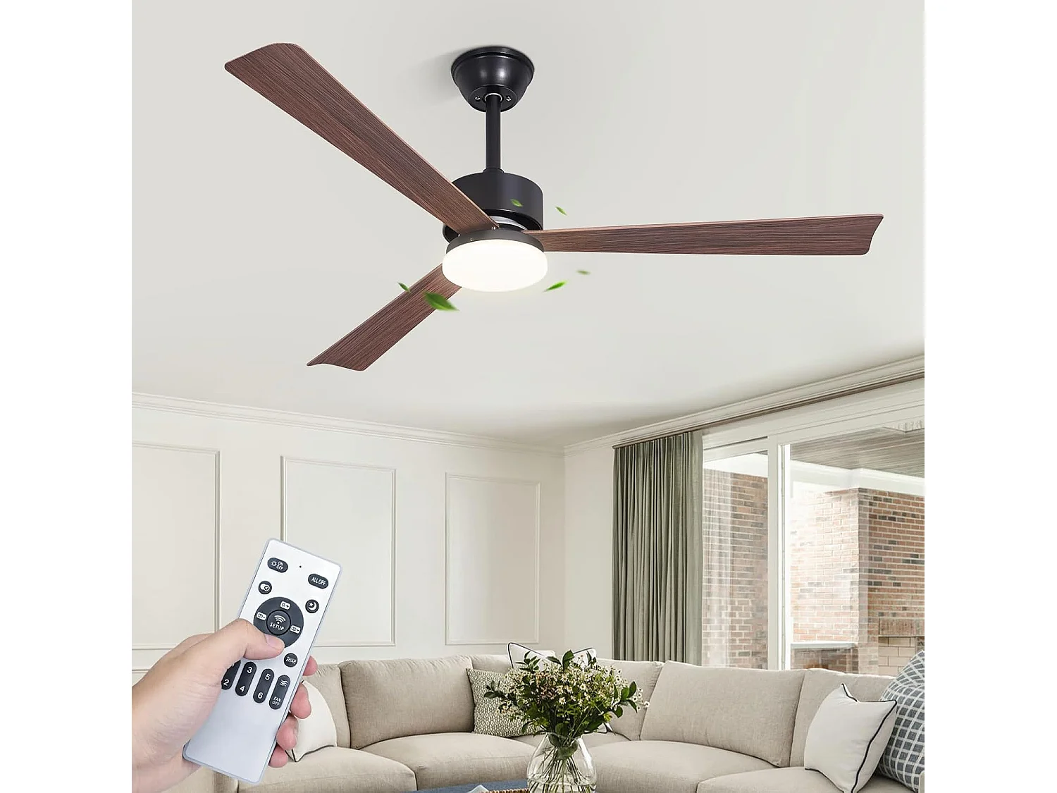 ZMH Ventilateur de plafond silencieux 3 pales avec éclairage à intensité variable avec télécommande pour salle à manger chambre