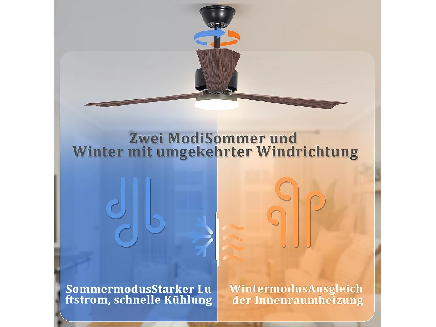 ZMH Ventilateur de plafond silencieux 3 pales avec éclairage à intensité variable avec télécommande pour salle à manger chambre