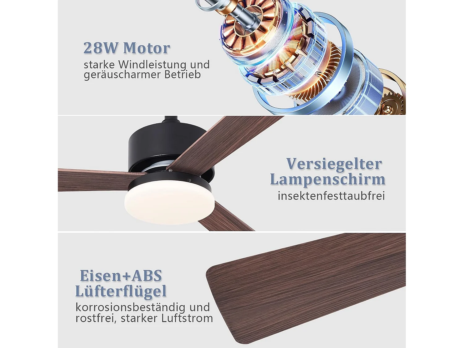 ZMH Ventilateur de plafond silencieux 3 pales avec éclairage à intensité variable avec télécommande pour salle à manger chambre