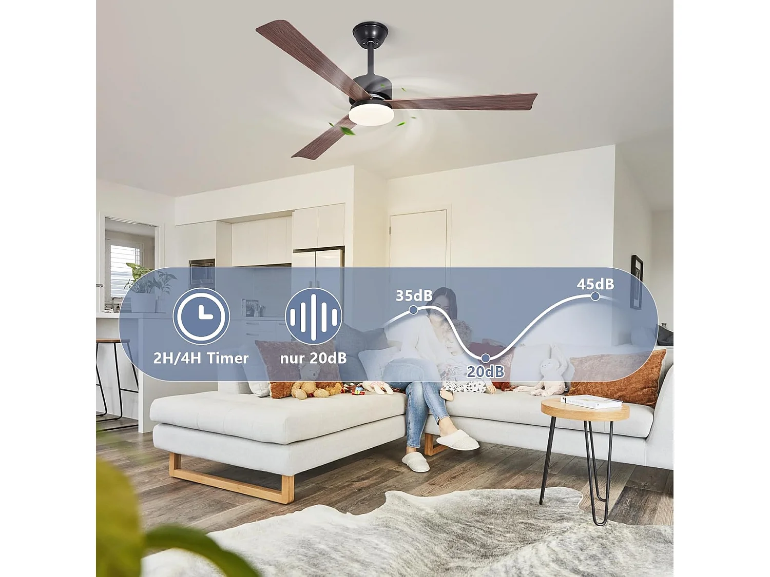 ZMH Ventilateur de plafond silencieux 3 pales avec éclairage à intensité variable avec télécommande pour salle à manger chambre