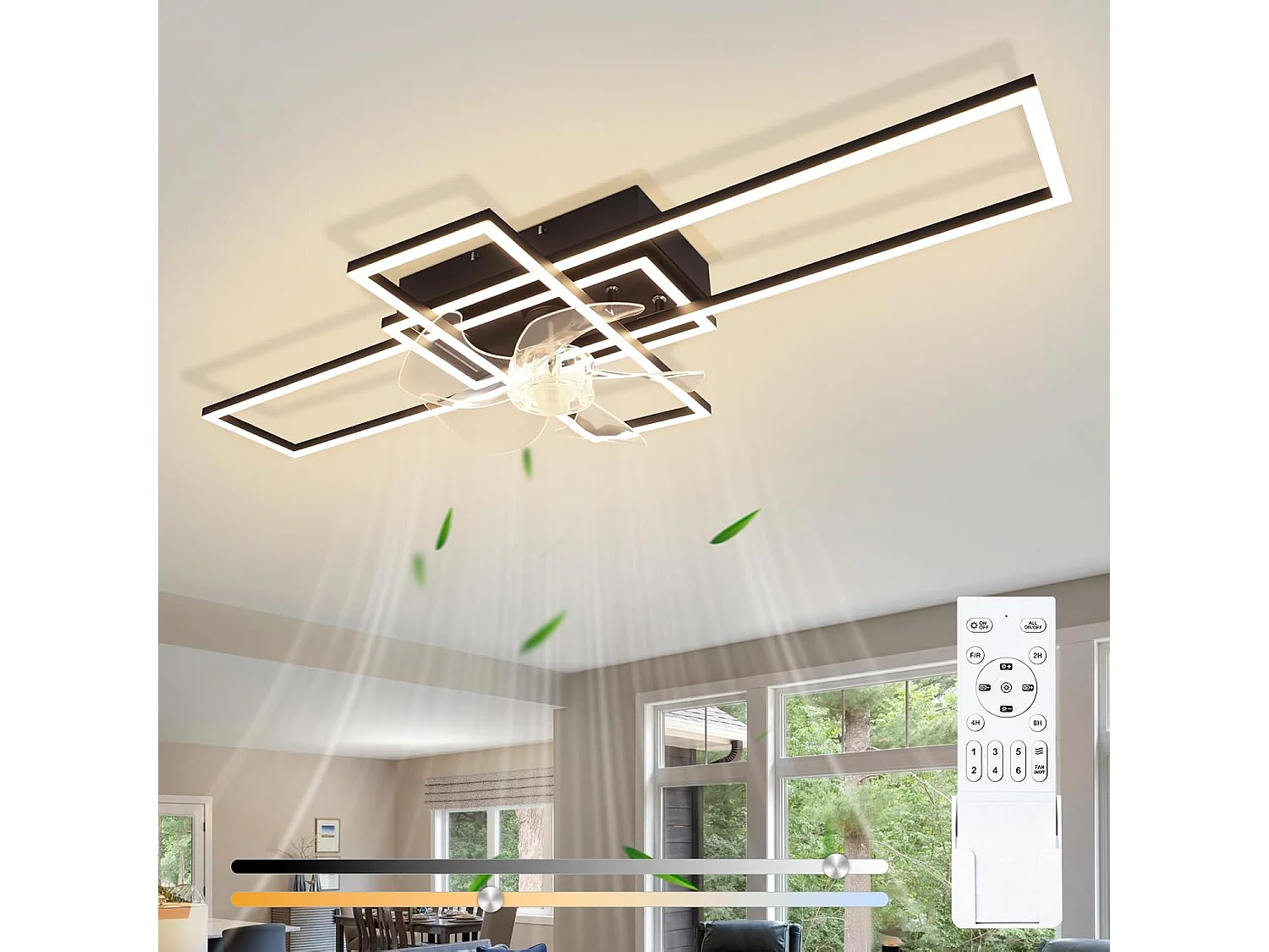 ZMH Ventilateur de plafond LED moderne 94cm 6 vitesses avec intensité réglable avec télécommande et minuterie pour salon salle à manger chambre