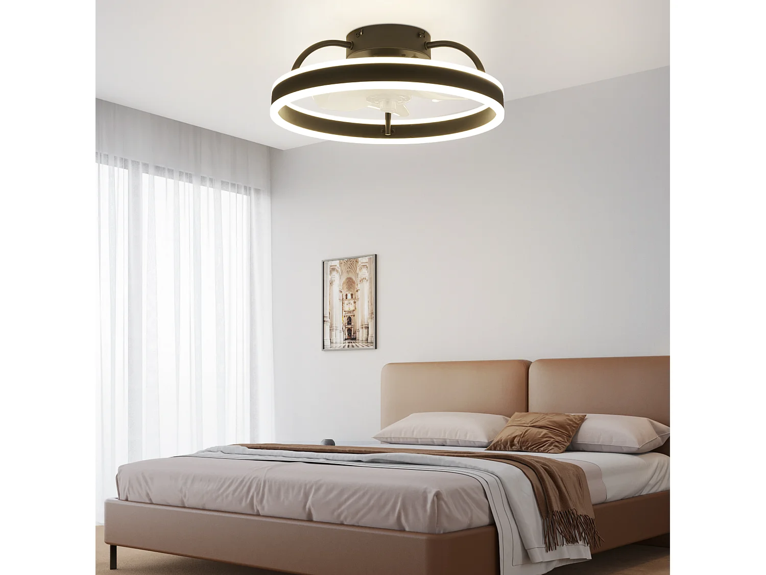 ZMH Ventilateur de plafond avec éclairage 34W 40cm Plafonnier silencieux à intensité variable pour chambre à coucher