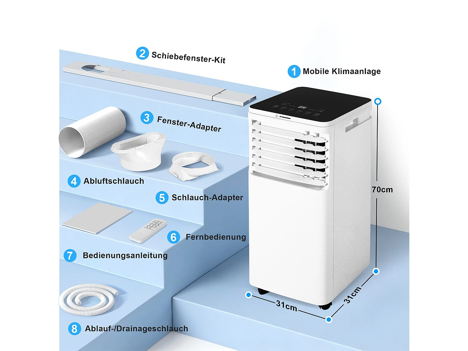 ZMH Climatiseur portable 9000BTU 3-en-1 le refroidissement et la ventilation mode nuit silencieux convient pour le salon la chambre et l'appartement