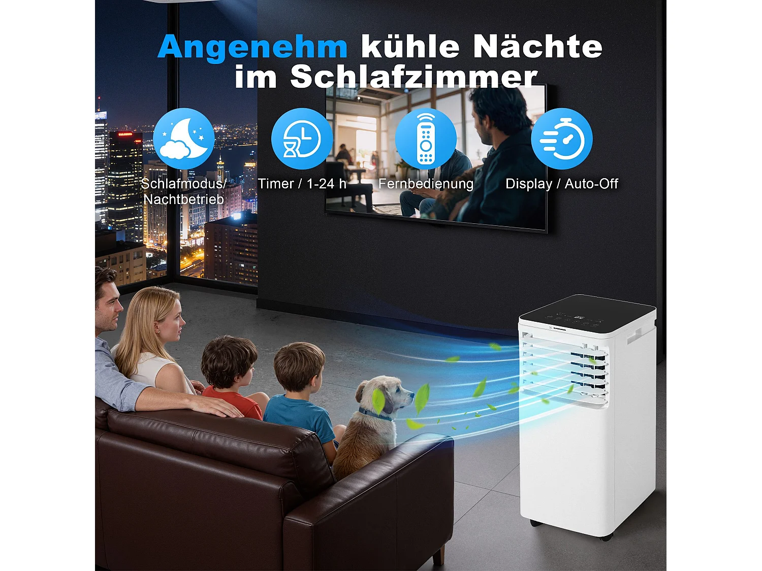 ZMH Climatiseur portable 9000BTU 3-en-1 le refroidissement et la ventilation mode nuit silencieux convient pour le salon la chambre et l'appartement