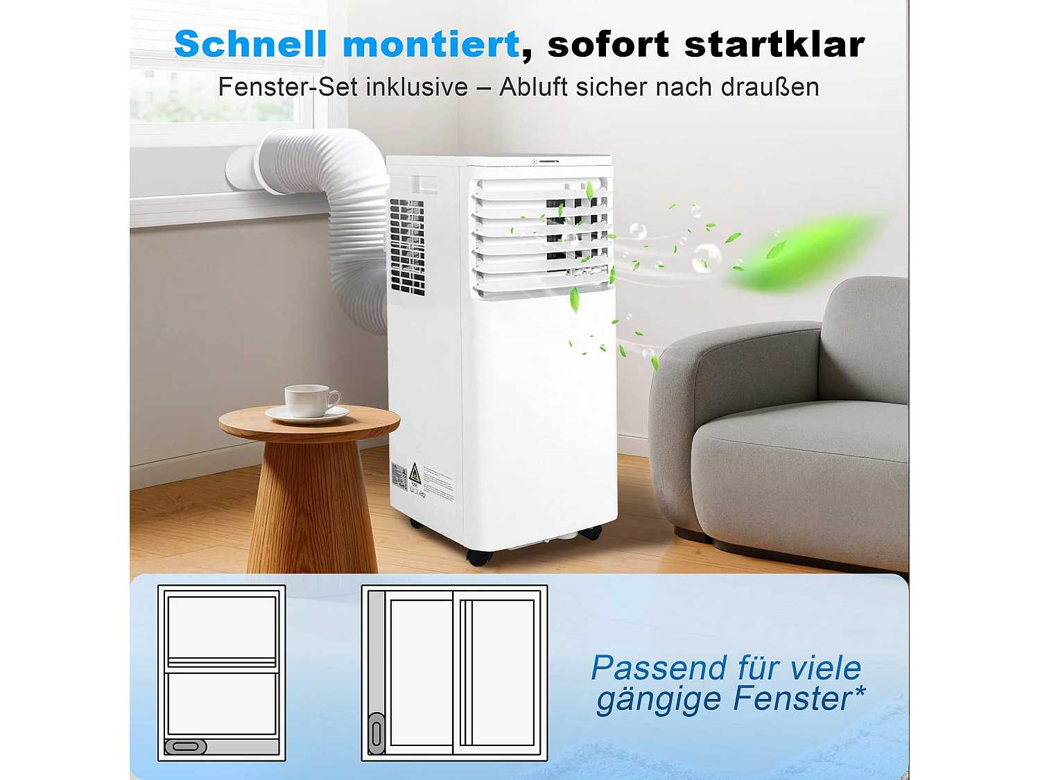 ZMH Climatiseur portable 9000BTU 3-en-1 le refroidissement et la ventilation mode nuit silencieux convient pour le salon la chambre et l'appartement