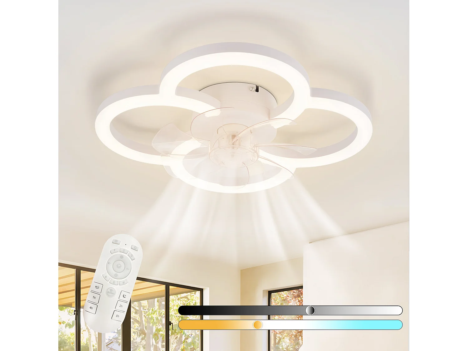 ZMH Plafonnier Ventilateur LED Télécommande Blanc Silencieux avec Dimmable 6 Vitesses Timer Pour Salon Bureau Chambre Enfant