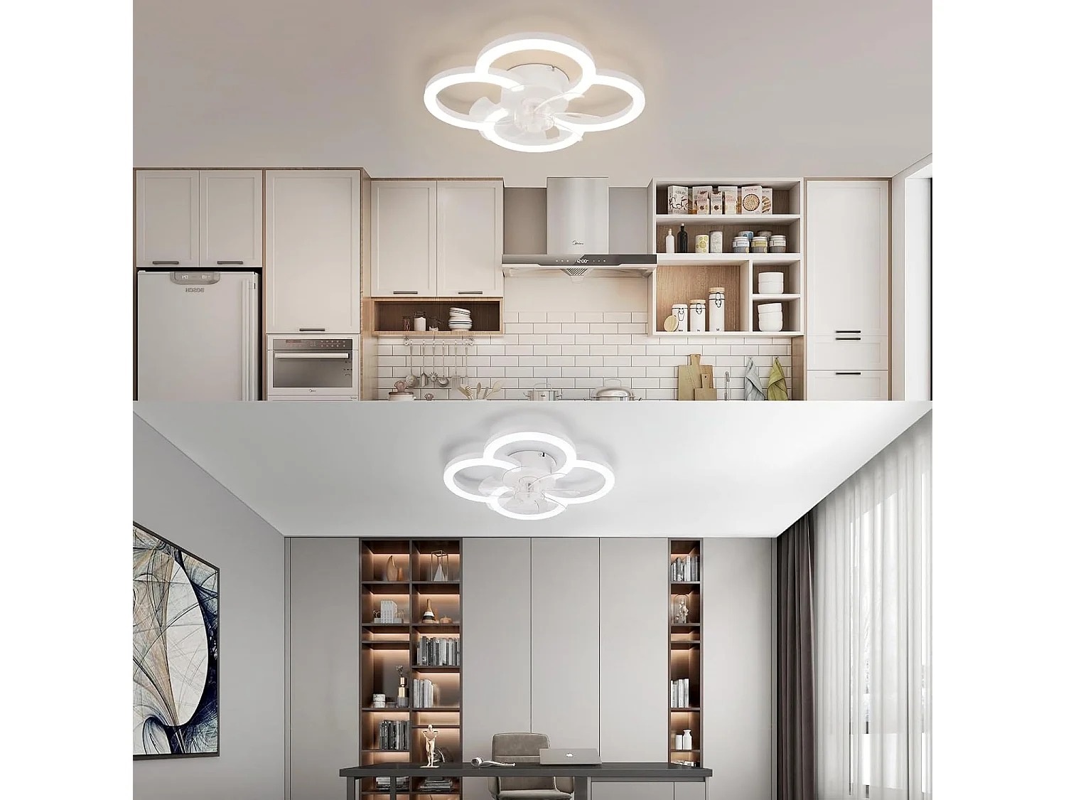 ZMH Plafonnier Ventilateur LED Télécommande Blanc Silencieux avec Dimmable 6 Vitesses Timer Pour Salon Bureau Chambre Enfant