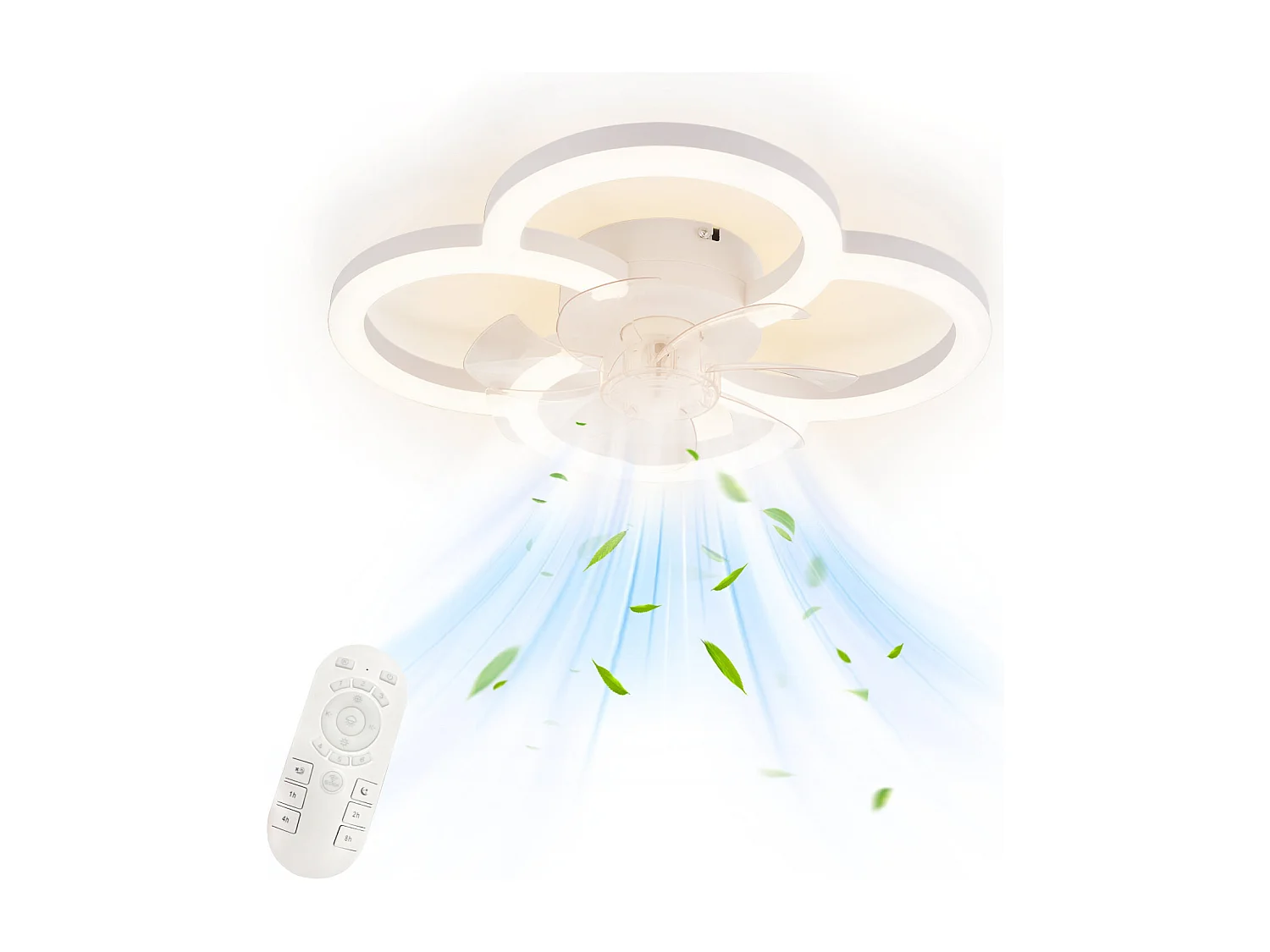 ZMH Plafonnier Ventilateur LED Télécommande Blanc Silencieux avec Dimmable 6 Vitesses Timer Pour Salon Bureau Chambre Enfant