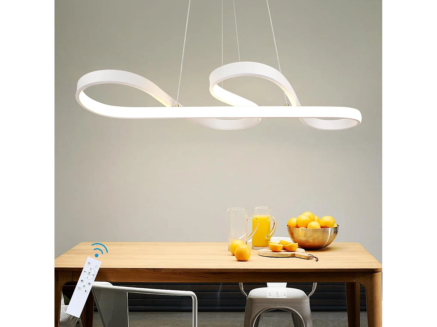 ZMH Suspension LED blanc 47W – Design symbole musical – Dimmable avec télécommande – Salon Salle à manger L.75 x H.160 cm