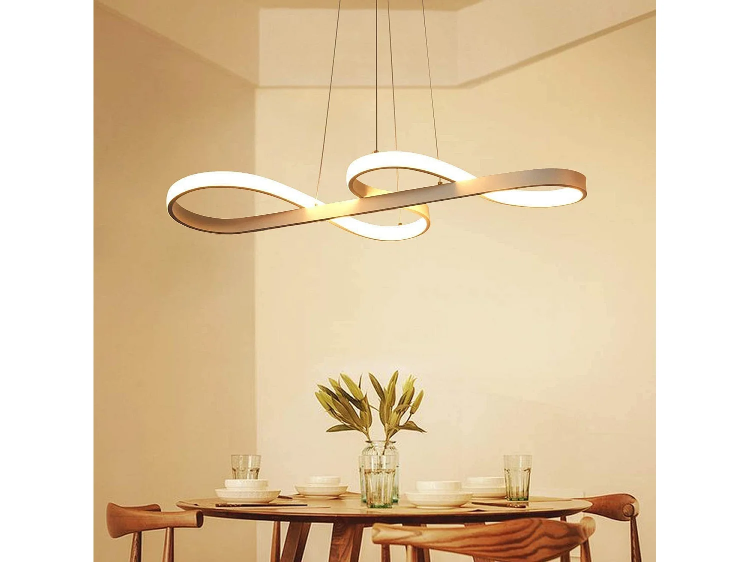 ZMH Suspension LED blanc 47W – Design symbole musical – Dimmable avec télécommande – Salon Salle à manger L.75 x H.160 cm