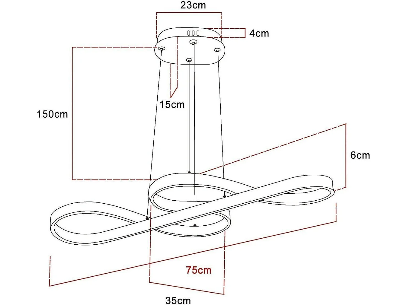 ZMH Suspension LED blanc 47W – Design symbole musical – Dimmable avec télécommande – Salon Salle à manger L.75 x H.160 cm