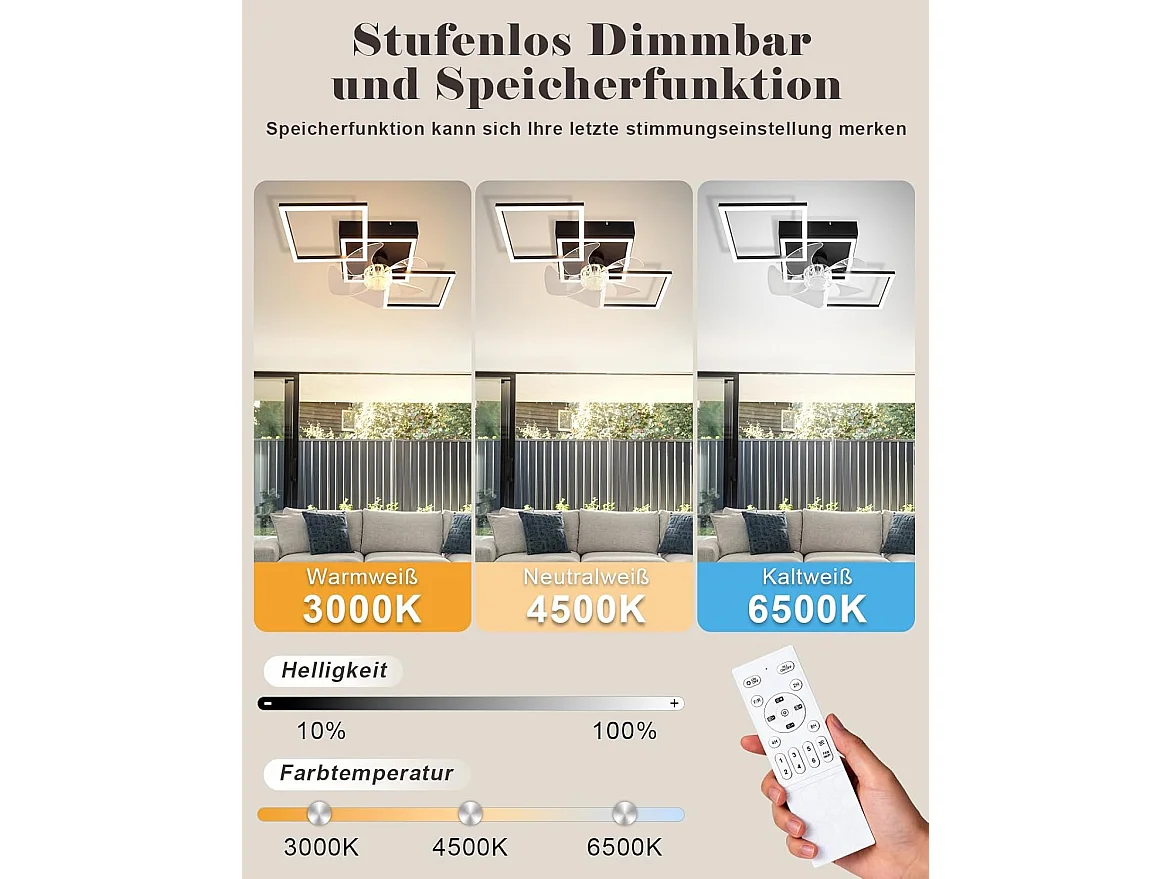 ZMH Ventilateur de plafond LED moderne 68cm 6 vitesses avec intensité réglable avec télécommande et minuterie pour salon salle à manger chambre