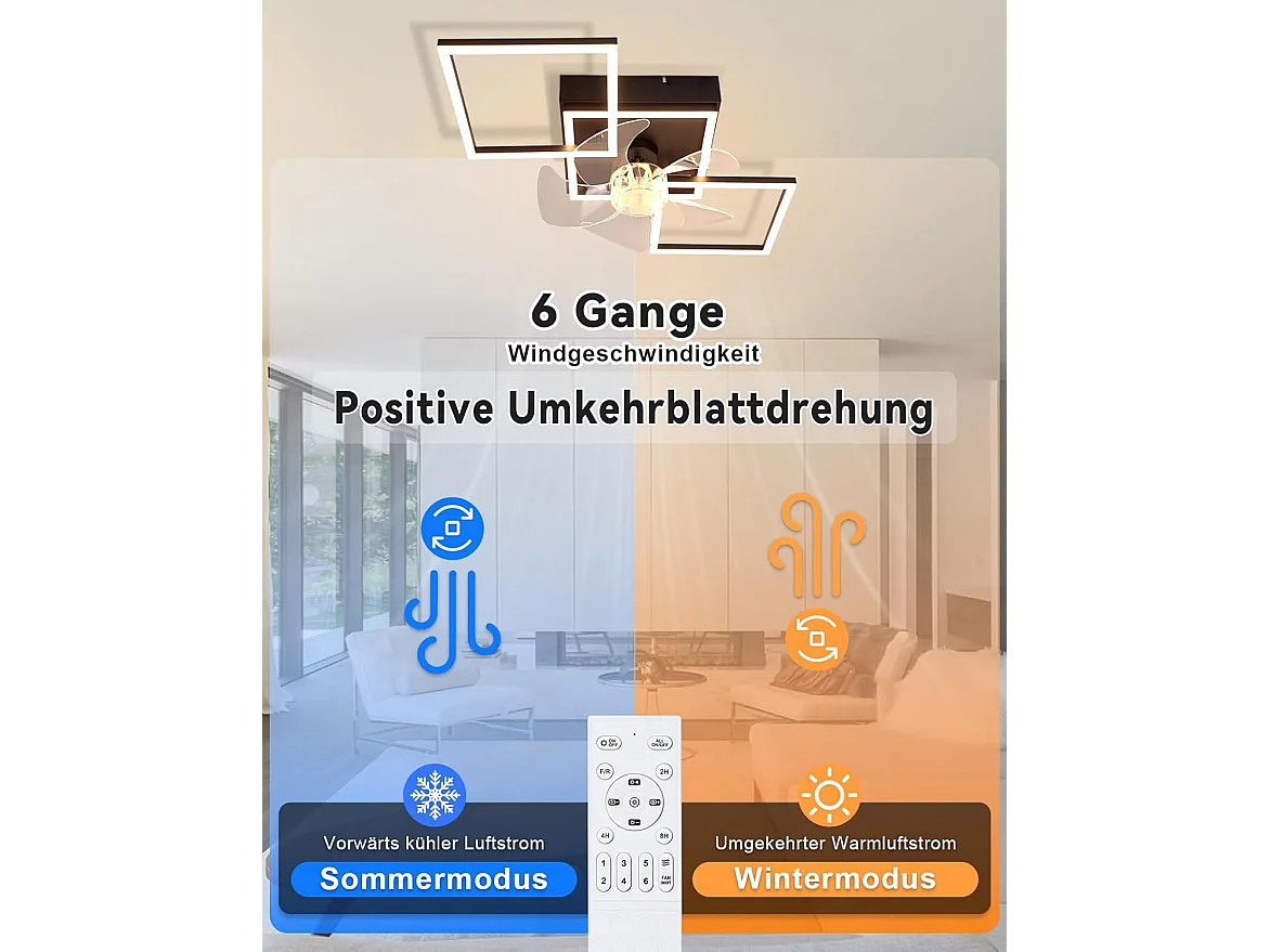 ZMH Ventilateur de plafond LED moderne 68cm 6 vitesses avec intensité réglable avec télécommande et minuterie pour salon salle à manger chambre