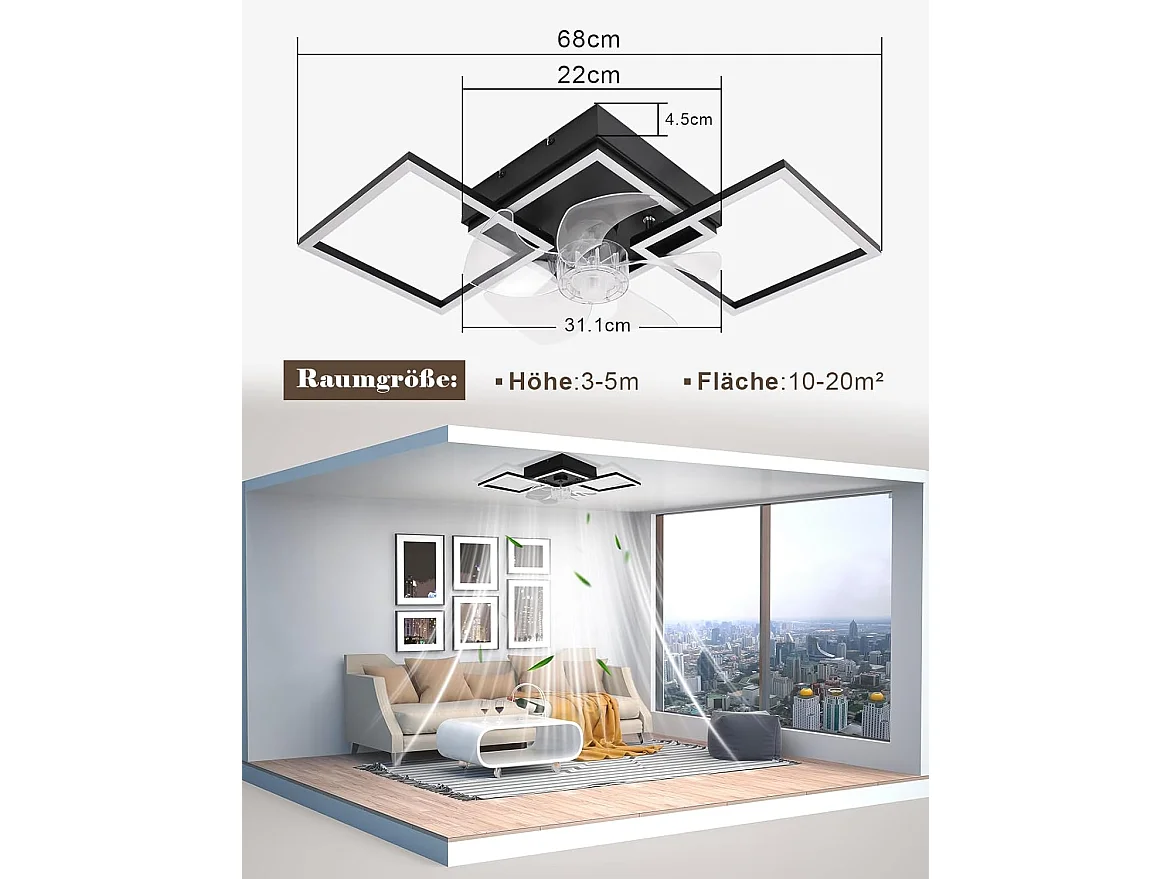 ZMH Ventilateur de plafond LED moderne 68cm 6 vitesses avec intensité réglable avec télécommande et minuterie pour salon salle à manger chambre